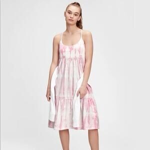 Gap Pink and White Tie Dye Print Tiered Ruffle Sleeveless Sundress Size Small